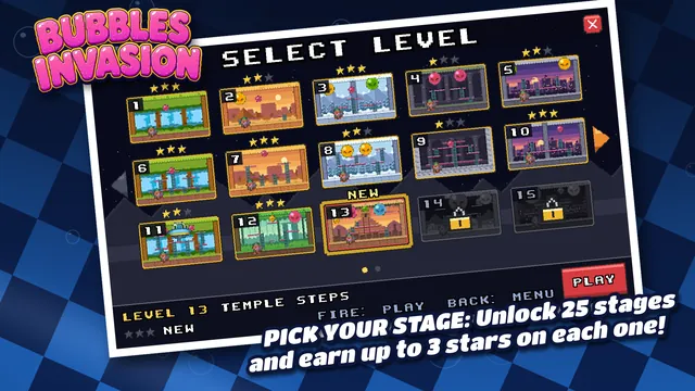 Pick your stage and earn up to 3 stars